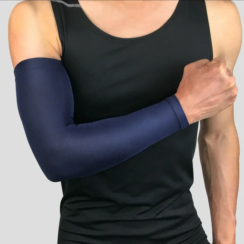 Новинка, модные однотонные повседневные рукава, баскетбольные локоть для фитнеса, поддерживающие компрессионные эластичные защитные пленки, черный, белый, темно-синий - Цвет: Синий