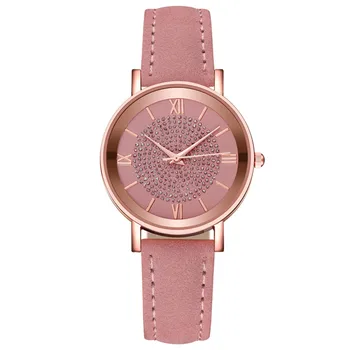 

Reloj mujer Fashion Leather Women Watches Diamond Round Montre femme Quartz Wrist Watch Classic Roman Dial Ladies Dress Clock 50