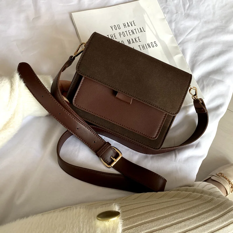 Dark Brown Женские сумки через плечо из искусственной кожи с эффектом потертости, маленькая сумка через плечо, женские зимние дорожные сумки и кошельки - Цвет: Dark Brown