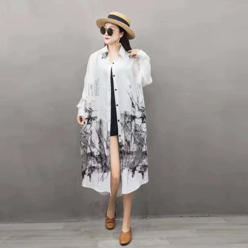 SuperAen, Европа, длинный рукав, лацканы, рубашки для женщин, хлопок, дикие, повседневные, Dpring, новые блузки и топы, женские, с принтом, хлопок - Цвет: white