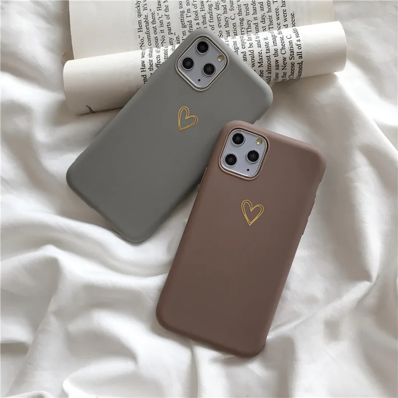 INS простой чехол для телефона с сердечком iphone 11 11Pro Max Матовый Мягкий силиконовый