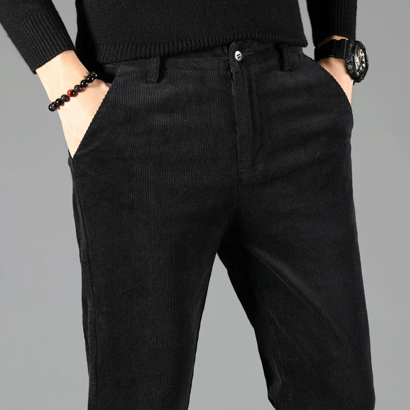Autumn Winter corduroy trousers men's leisure pants high waist slim straight business casual thick warm corduroy pants male