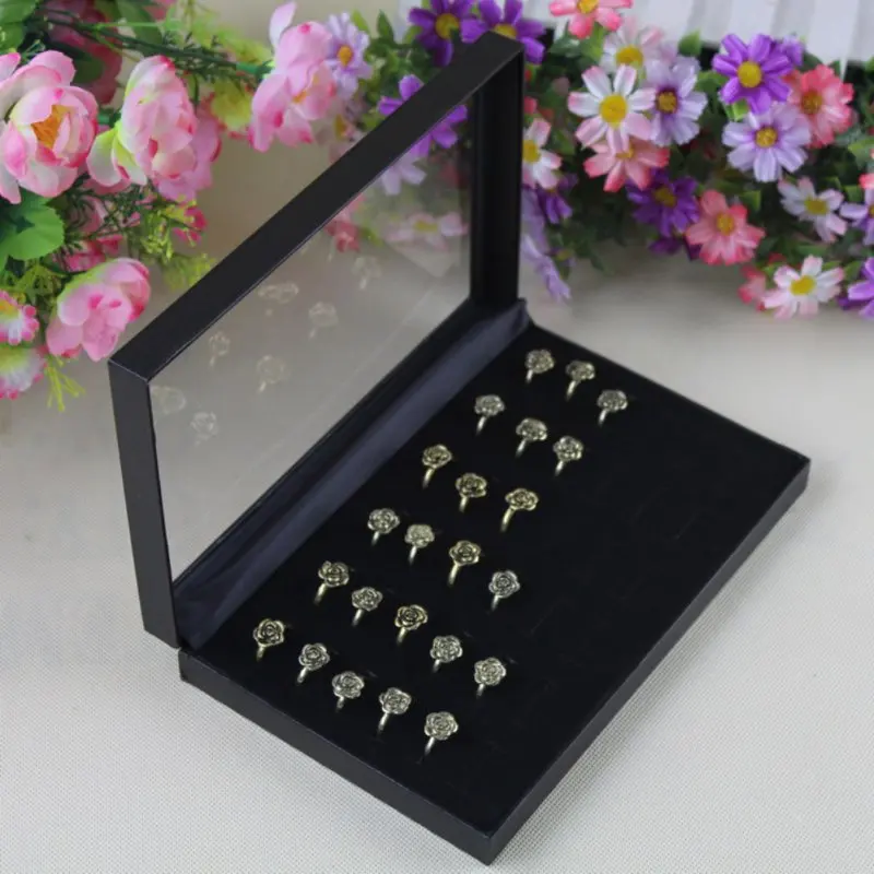 

Jewelry Storage Box Ring Display Box Tray Earring Rings Organizer Holder With Clear Lid Home StorageHF