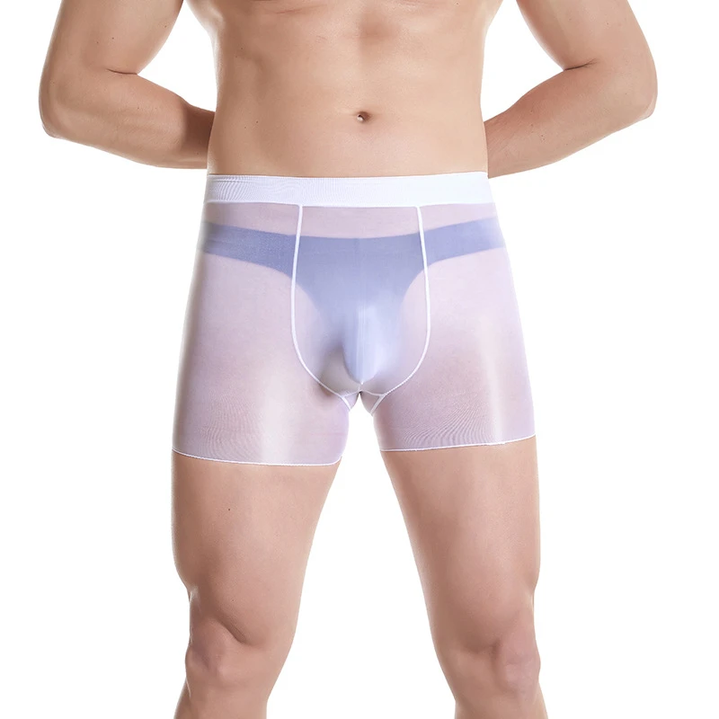 male boxers Men Sexy Transparent Underwear Shorts Boxers Ultra Thin Strectch Glossy Panties Sexy See Through Oil Shinny Smooth Underpants silk boxer briefs