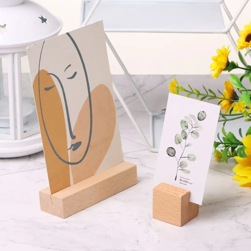 1Pcs Wooden Photo Stand Picture Cards Display Stand Business Card Holder Rectangle Card Clip Memo Holder Home Office Photo Holder Stand