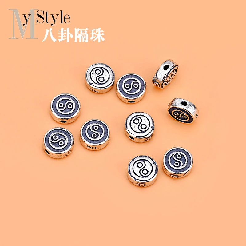 Bagua круглые плоские бусины Свободные отдельные из чистого серебра 925 пробы