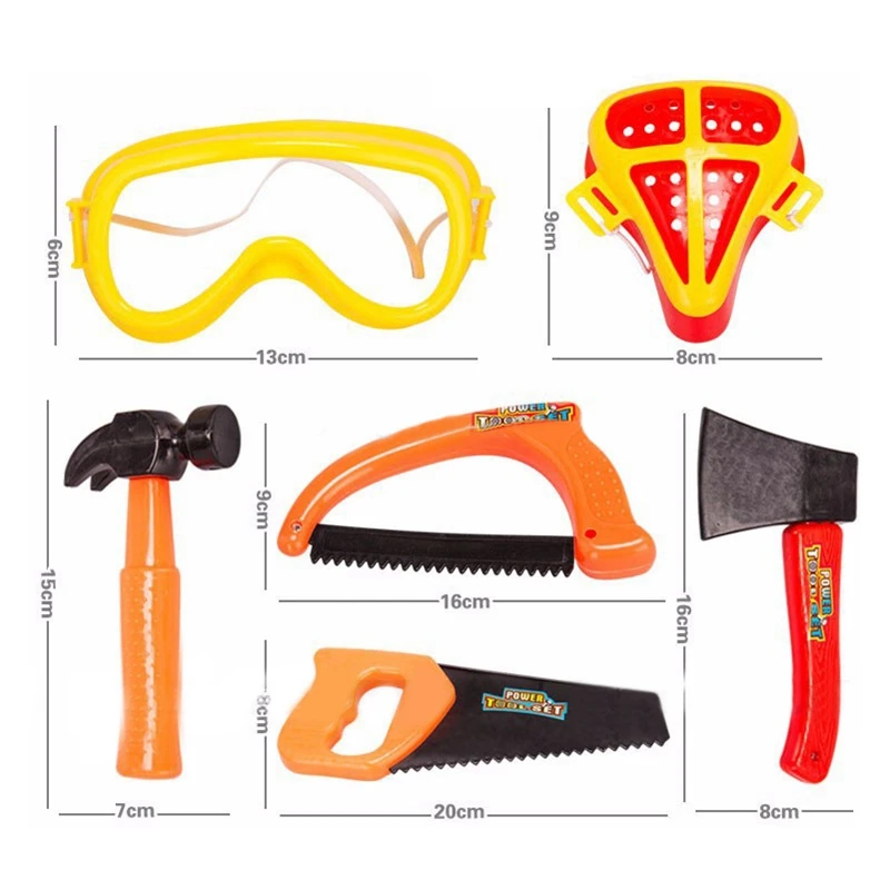 Abbyfrank Simulation Repair Tool Toy Plastic Play House Toy Modeling Kids Tool Set Chainsaw Helmets Axes Hammers Saws Protective