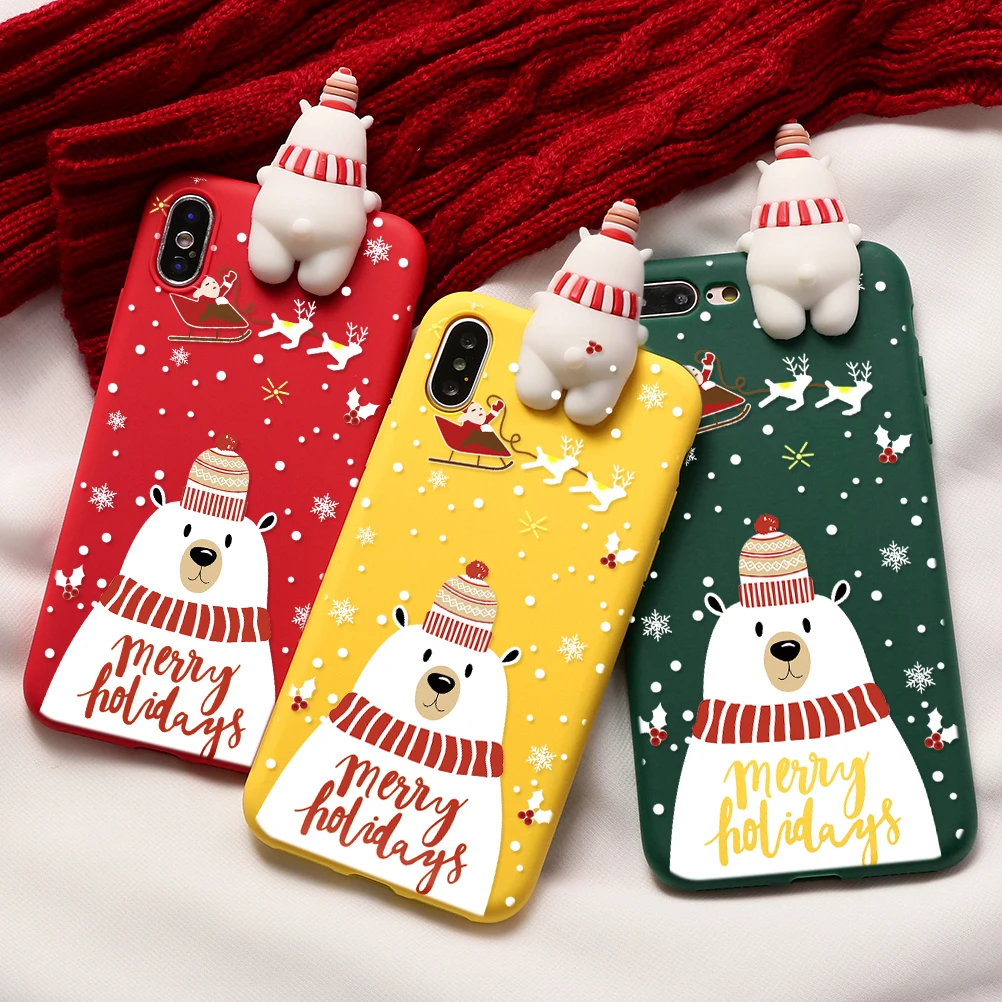 

Merry Christmas Soft TPU Matte Cartoon 3D Bear Case For iPhone 11 Pro XS Max X XR 8 7 6 S 6S Plus 5 5S SE Deer Santa Claus Cover