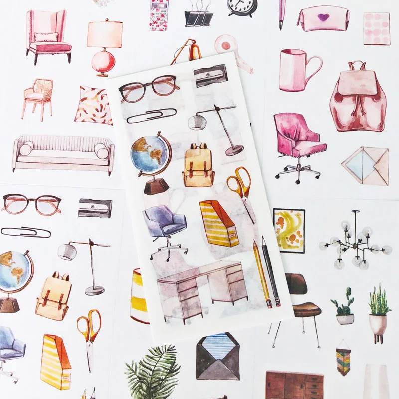 6 Sheets /Pack Modern Time Office Furnitures Paper Stickers DIY Decorative Sealing Paste Stick Label afbeelding