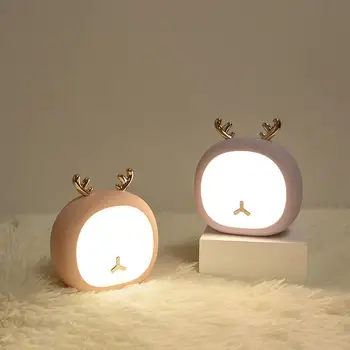 

DishyKooker Cute Pet Deer Night Light Rabbit Bunny Stepless Touch USB Rechargeable Table Lamp Home Decoration