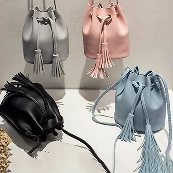 

1 PC Tassel Bucket Bag Leisure Women Girls Diagonal Messenger Crossbody Bag Drawstring Single Shoulder Bag Dropship New Arrival