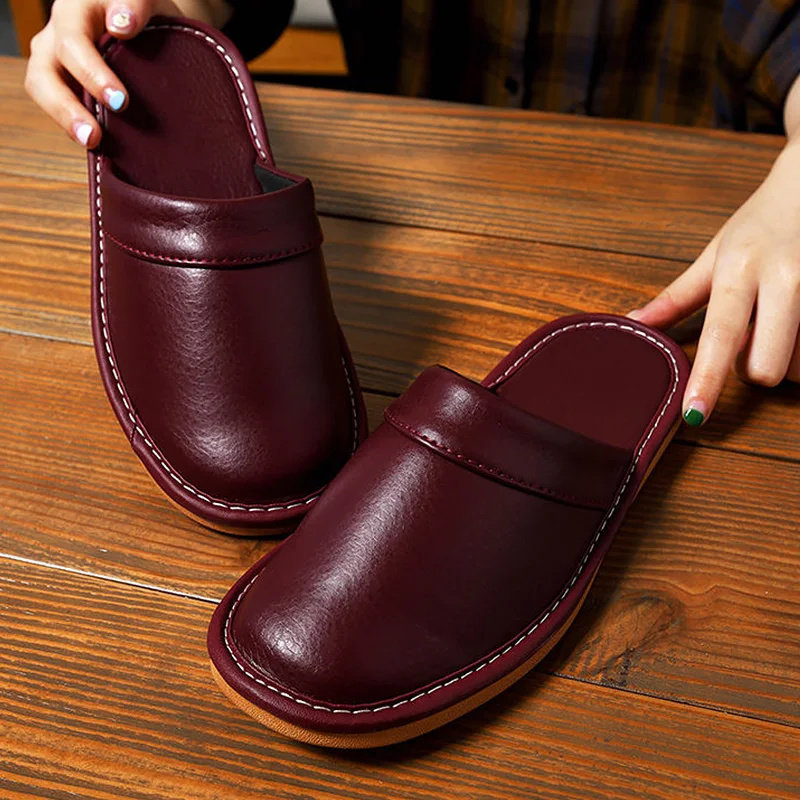 leather bedroom slippers