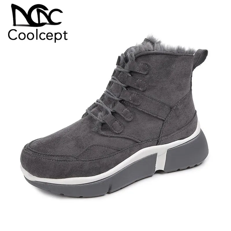

Coolcept Women Winter Flats Boots Fashion Platform Cross Strap Shoes Women Keep Warm Thick Plush Fur Ridding Boots Size 35-40