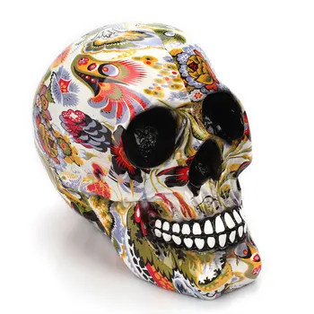 

Horror Skull Decoration Resin Human Skeleton Skull Color Flower Painting Halloween Home Bar Table Desktop Decoration Craft Gift