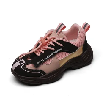 

2020 Spring Kid's Shoes Casuals Lace-Up Mixed Colors Round Toe Neutral Flat Heels Air mesh Non-slip Sneakers