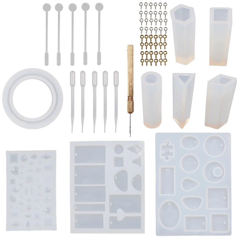 62Pcs Силиконовые формы для ювелирных изделий, набор для рукоделия, кулон, серьги, набор инструментов для рукоделия, литьевые формы для ювелирных изделий, сделай сам, браслет, подвеска, форма - Цвет: 62Pcs
