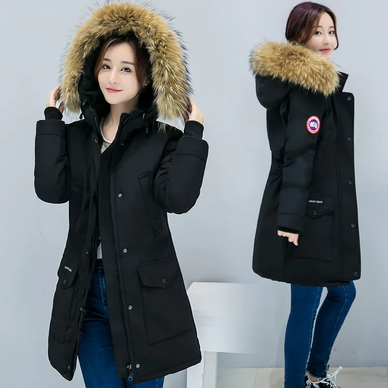 

Hot Selling Photo Shoot 2018 Korean-style Mid-length Large Fur Collar down Jacket Cotton-padded Clothes Coat Labeling Fashion Co