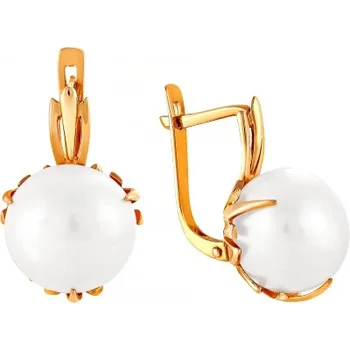

Примаэксклюзив earrings with 2 pearls in red gold