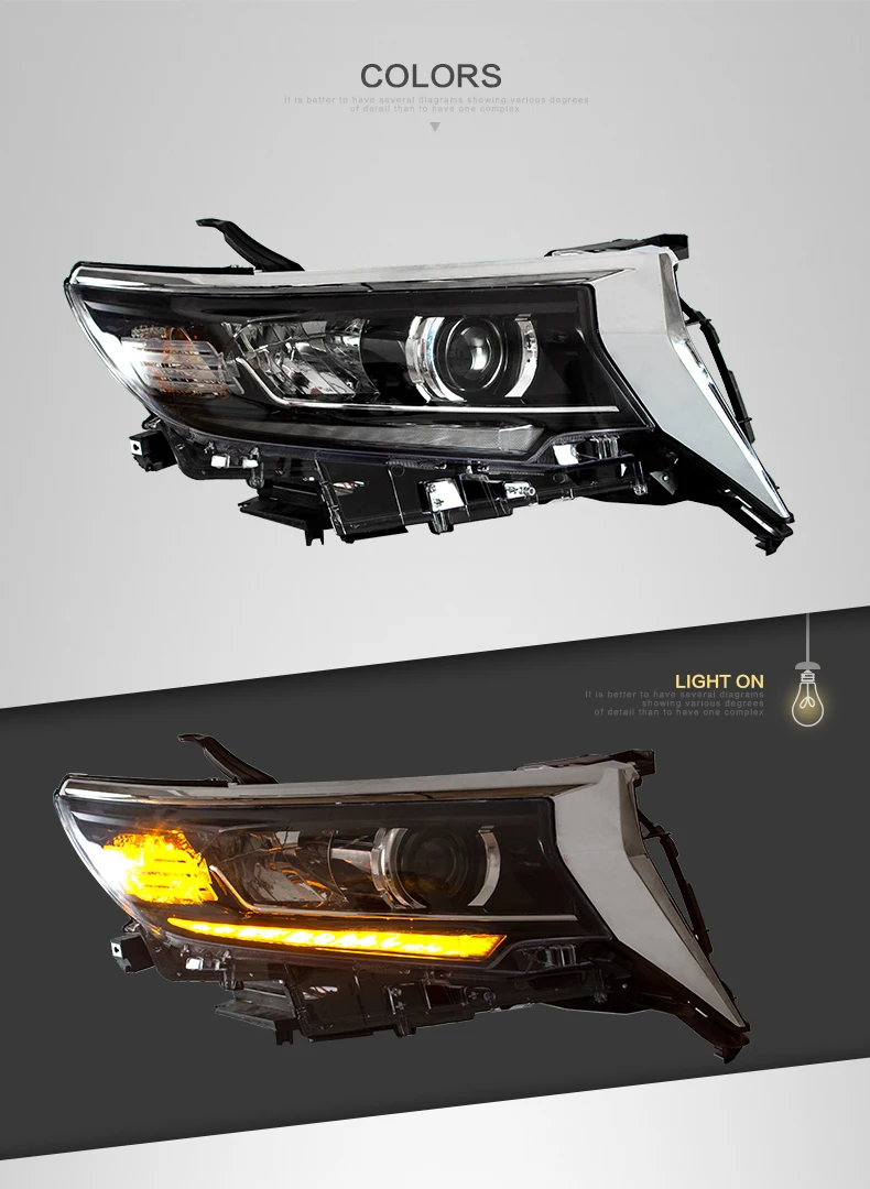 Автомобильный Стайлинг Головной фонарь для Toyota Land Cruiser Prado с двойными линзами Hid Xenon ближнего света Светодиодный дальнего света динамический поворот