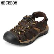 Летние мужские сандалии из натуральной кожи; сандалии на плоской подошве; дышащая мужская повседневная обувь; пляжные шлепанцы; Мужская обувь; Sandalias; большие размеры 38-48