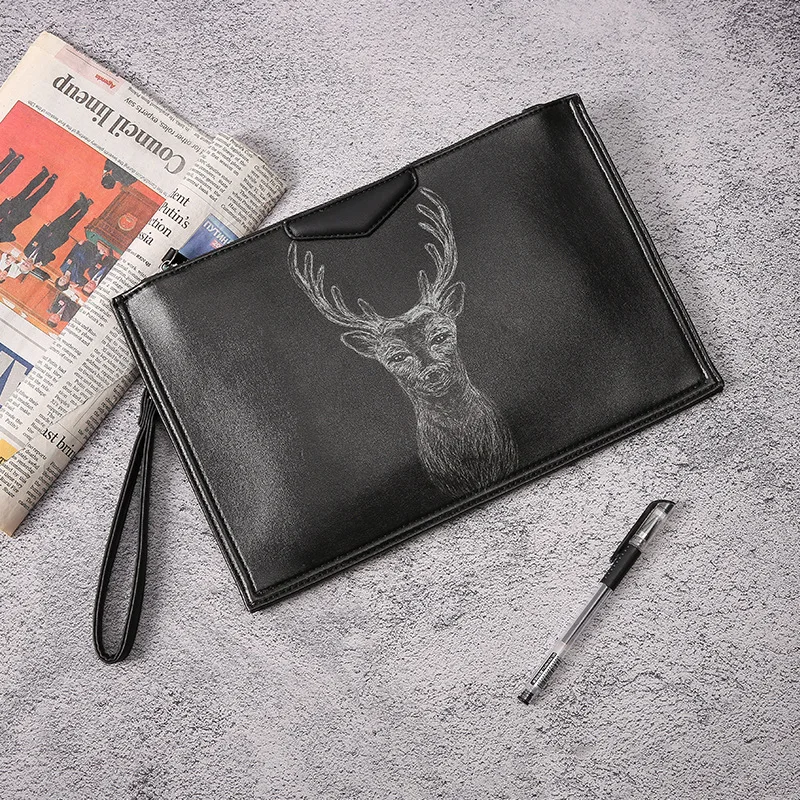 

New deer pattern hand bag Korean men's bag trend in Europe and the United States fashion envelope ipad bag shoulder bag