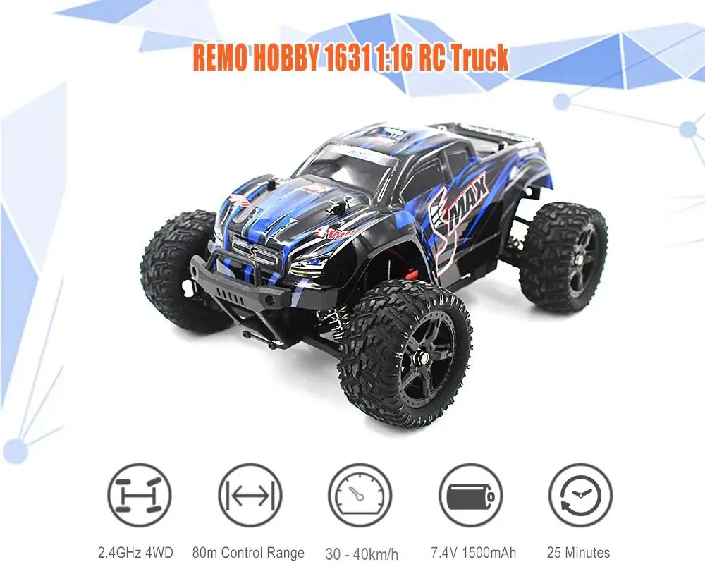 RCtown REMO 1631 1/16 2,4G 4WD матовый внедорожник Monster Truck SMAX RC автомобиль