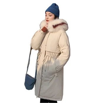 

Winter Jacket Fur Collar Hooded Long Wadded Jacket New Mid-long Knee-length Large-collar Garment Winter Coat 8611