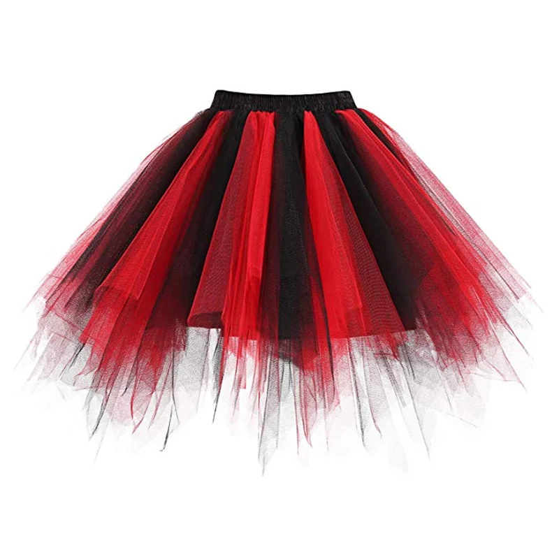 black red Асимметричная оранжевая мини-юбка из тюля; короткая кринолиновая юбка на день рождения для девочек; цвет желтый, розовый; пышная балетная юбка; юбка-комбинация - Цвет: black red