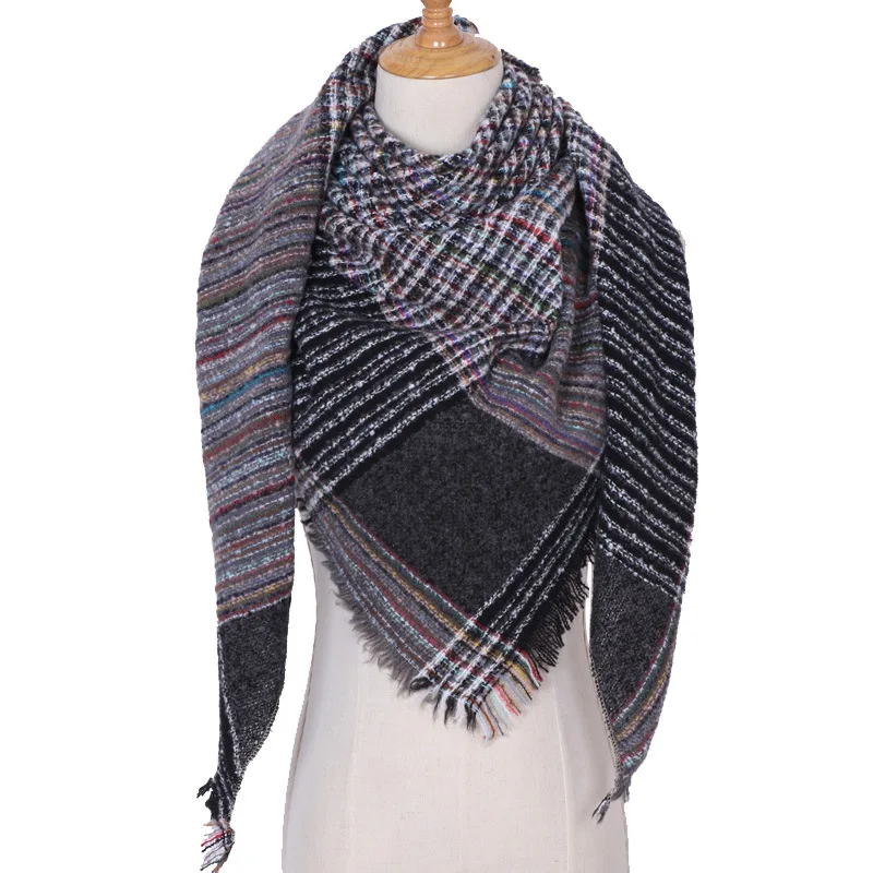 2019 new designer brand women cashmere scarf triangle winter scarves lady shawls and wraps knit blanket neck striped foulard (25)