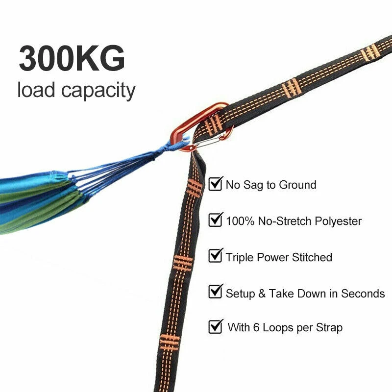 2Pcs Barbed Black Outdoor Camping Hammock Straps Hammock Straps Special Reinforced Polyester Straps 5 Ring High Load-Bearing
