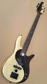

flame maple with rosewood black & white color active 4 string bass guitar 43 inch 24 frets bass guitar wholesale