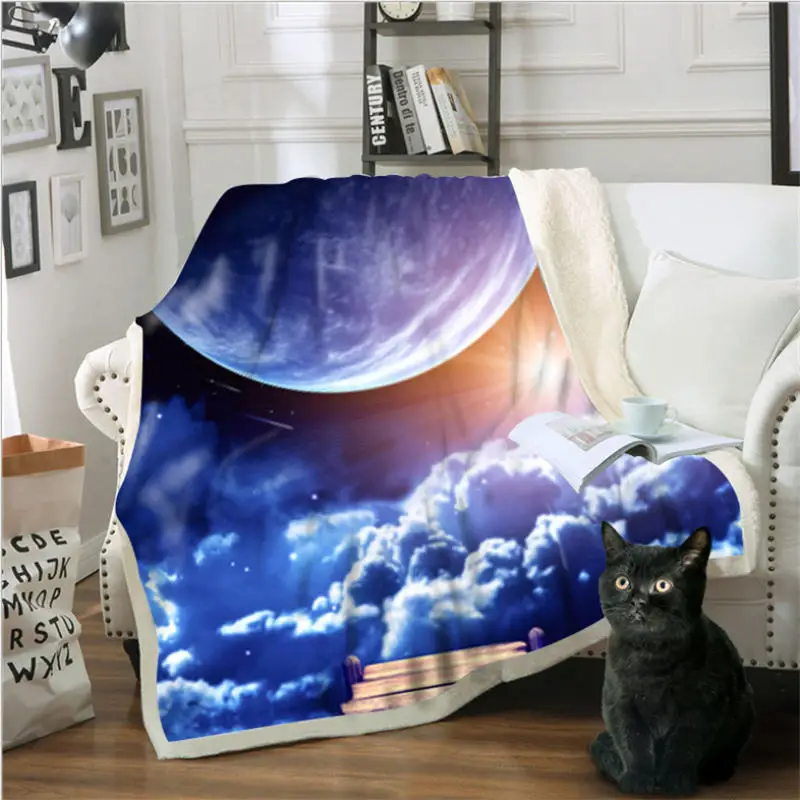 cheap Wool Blanket 150cmX200cm Blankets for Beds Planet Pattern Cotton Fleece Blanket Sofa Blanket Chunky Knit Blanket