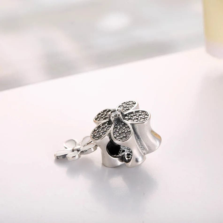 S925 Серебряный Кулон из бисера Dazzling Daisies цветок висячие Шарм подходит для леди браслет прозрачный CZ