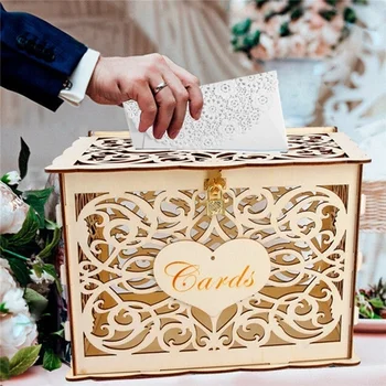 

Wedding Greeting Card Wooden Box Birthday Party Decoration Money Box with Lock Diy Wooden Knot Wedding Card Box Sign In Box