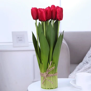 

12 Artificial Tulip Flowers Bouquet Real Touch Flowers Tulip Bouquet Mariage For Home Party Wedding Decorations Fake Flower