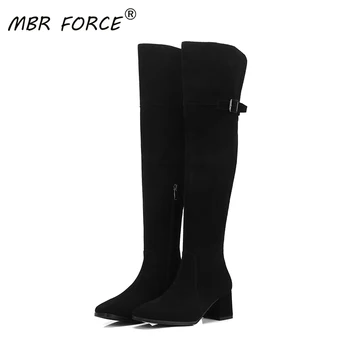 

MBR FORCE high-quality cow suede winter ladies round toe fashionable side zipper buckle design versatile black warm high boots