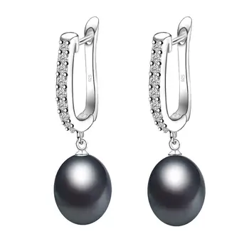 

DMEFP001 Pearl Earrings Silver 925 Jewelry Zircon Style 8-9mm White/Pink/Purple/Black/Gray Pearl Drop Earrings For Women