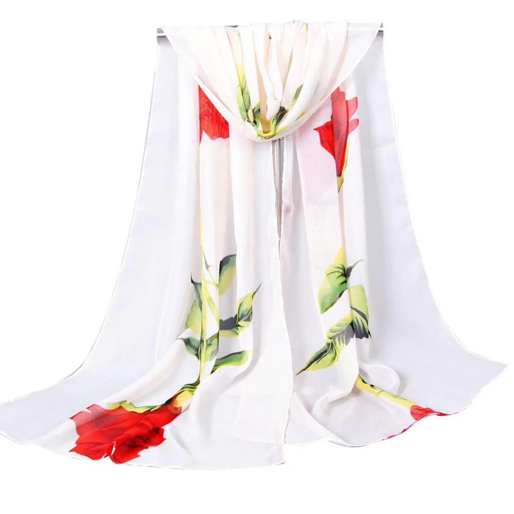 

Fashion Women Adult Scarves Chiffon Rose Print Soft Long Scarf foulard femme bufanda sjaal pañuelos de mujer para el cuello