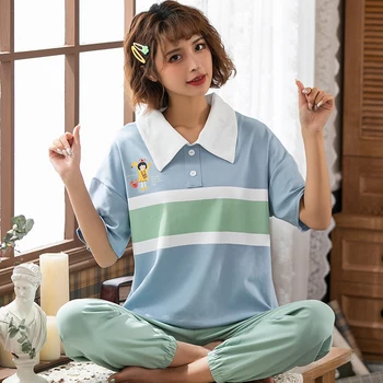 

Pajamas women's clothes summer women's pajamas set short-sleeved trousers pajamas set girls fashion casual coat pajamas