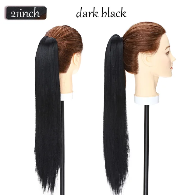 S-noilite Synthetic 12-26inch Claw Clip On Ponytail Hair Extension Ponytail Extension Hair For Women Pony Tail Hair Hairpiece dark black