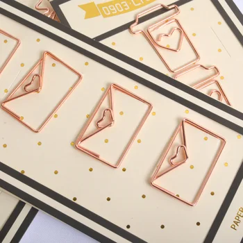 

4PCS/LOT Rose Gold Heart Style Funny Lovely Folder School Creative Student Supply Marking Metal Paper Clip
