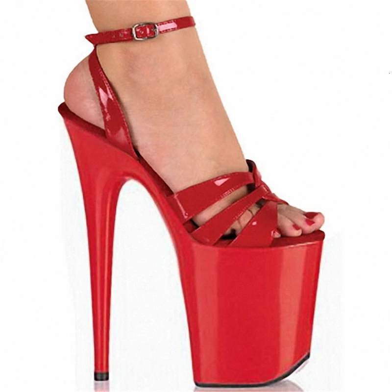

T-stage Model Casual Red 20cm Thin High Heels Women Shoes Open-toes Ankle-buckle Thick Platform Buckles Sandles Summer