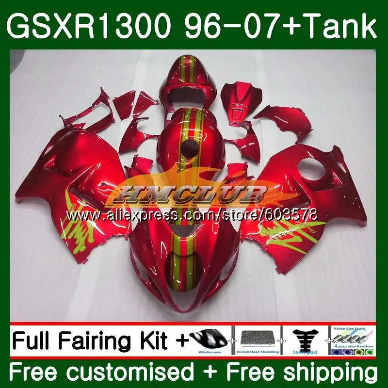 GSXR 1300 для SUZUKI Hayabusa GSXR1300 96 97 98 99 00 01 21CL. 0 GSX R1300 1996 1997 1998 1999 2000 2001 обтекатель Глянцевый Металл красный