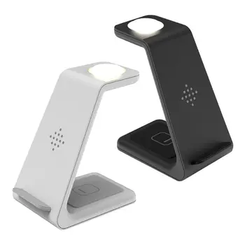 

3In1 QI Wireless Charger Portable Fast Charging Adapter for iPhone for Sam-sung Ga-laxy Buds Smartphones Holder with Night Light