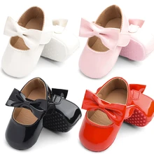 

0-12 Months Newborn Mary Jane Flats Kids Bowknot Moccasin Toddler Microfiber Leather Soft Sole Anti-Slip Slipper Girl Crib Shoes