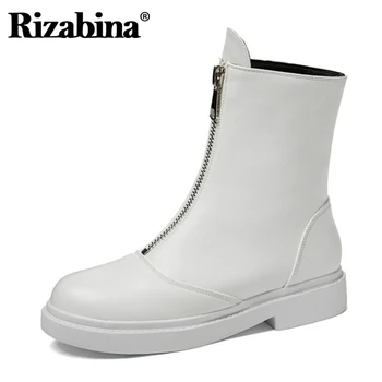 

Rizabina Size 34-43 Women Half Short Boots Zipper Flat Heel Woman Short Boots Fashion Casual Winter Shoes Ladies Footwear