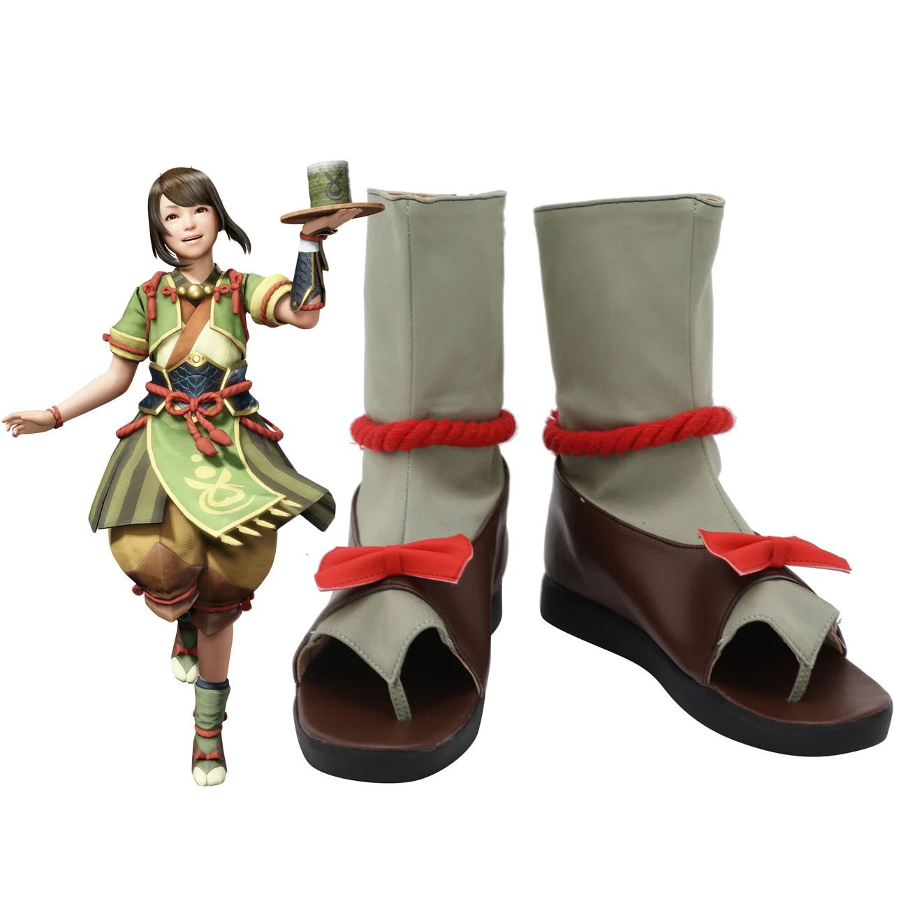Monster Hunter Rise Yomogi Stivali Cosplay Scarpe Verdi Su Misura Per Unisex