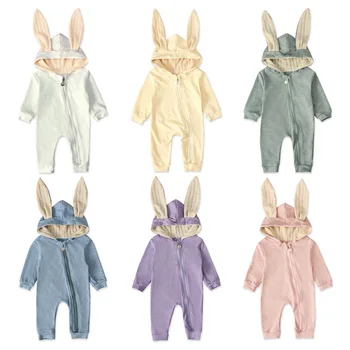

Unisex Infant Onesies Spring and Autumn Baby Crawling Rabbit Ears Cartoon Newborn Romper Zipper Long Sleeve Children Clothing
