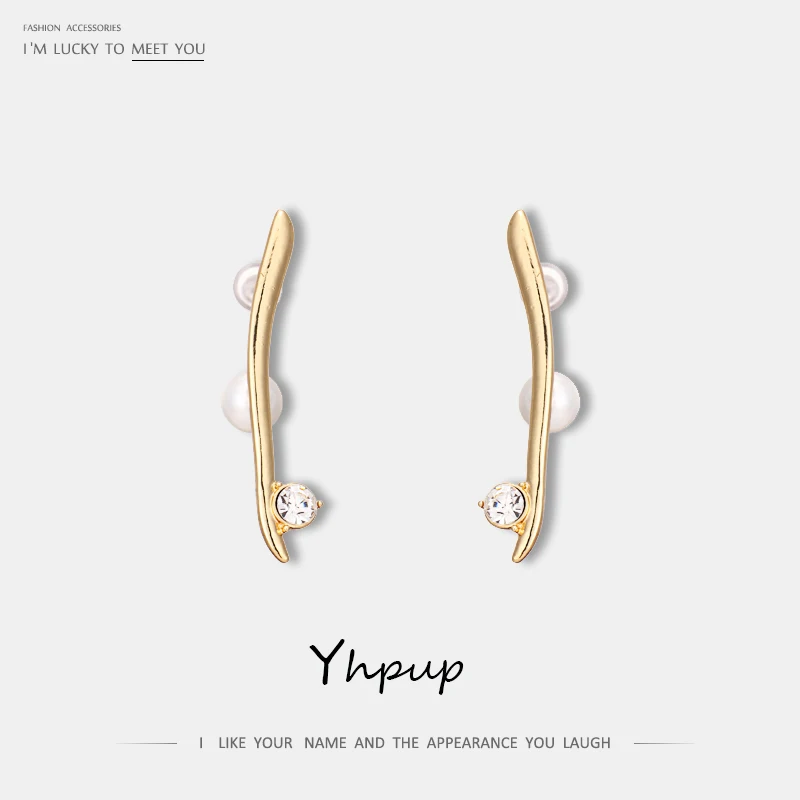 Yhpup модные минималистичные длинные медные серьги-гвоздики с имитацией жемчуга Стразы S925 14 K Brincos для женщин pendientes mujer