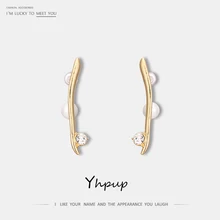 Yhpup модные минималистичные длинные медные серьги-гвоздики с имитацией жемчуга Стразы S925 14 K Brincos для женщин pendientes mujer